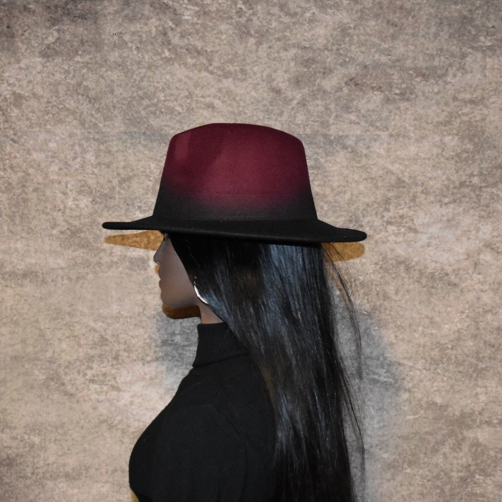 Burgundy and Black Gradient Fedora Hat - Picture 4 of 4